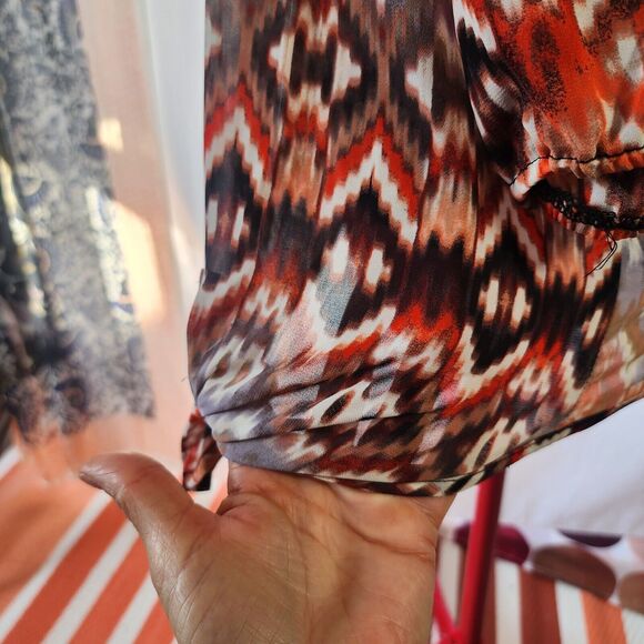 HALO Brown Autumn Colors Pullover Slightly Sheer Tunic Blouse Size M - Picture 7 of 7